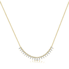 Baguette and Round Diamond Necklace, 14K Yellow  Gold- URBAETIS Fine Jewelry