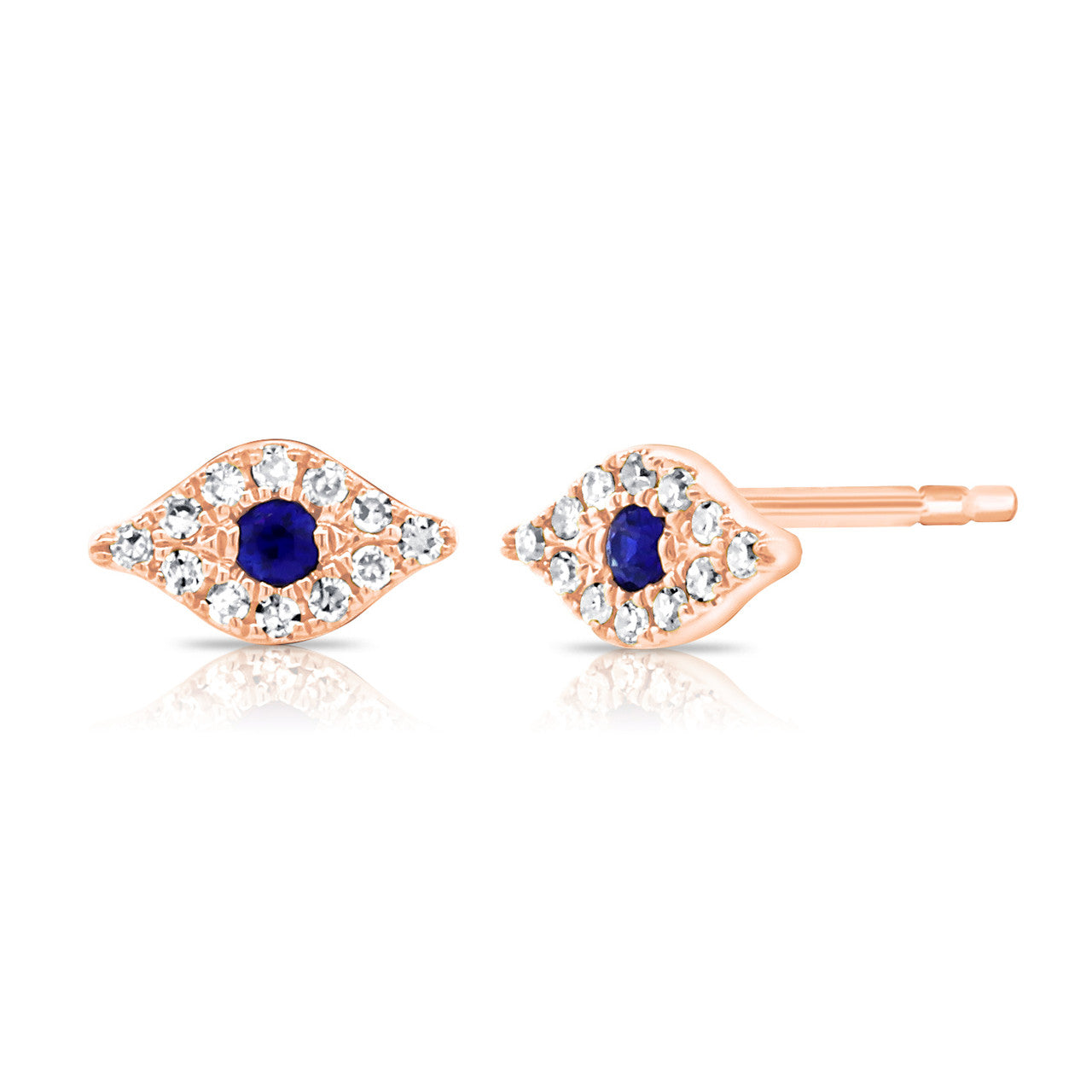 Petite Diamond and Sapphire Evil Eye Studs, 14K Rose Gold- URBAETIS Fine Jewelry