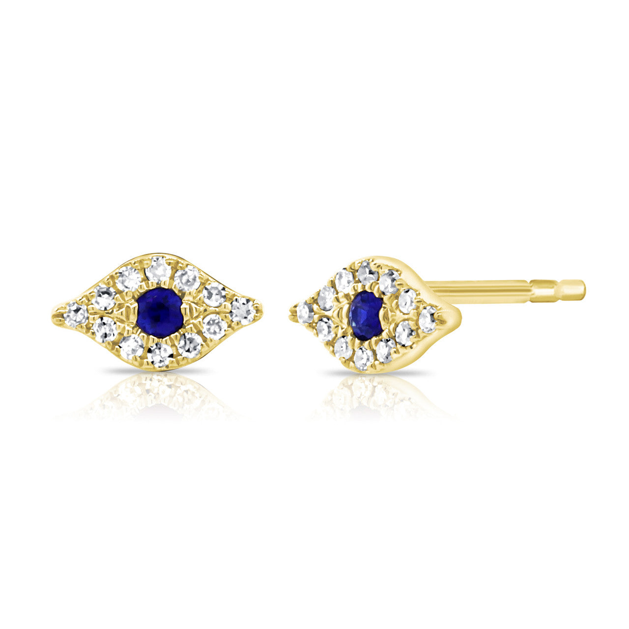 Petite Diamond and Sapphire Evil Eye Studs, 14K Yellow Gold- URBAETIS Fine Jewelry