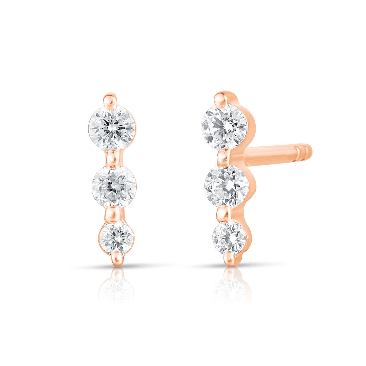 Graduated Diamond Single Prong Line Studs, 14K Rose Gold- URBAETIS Fine Jewelry