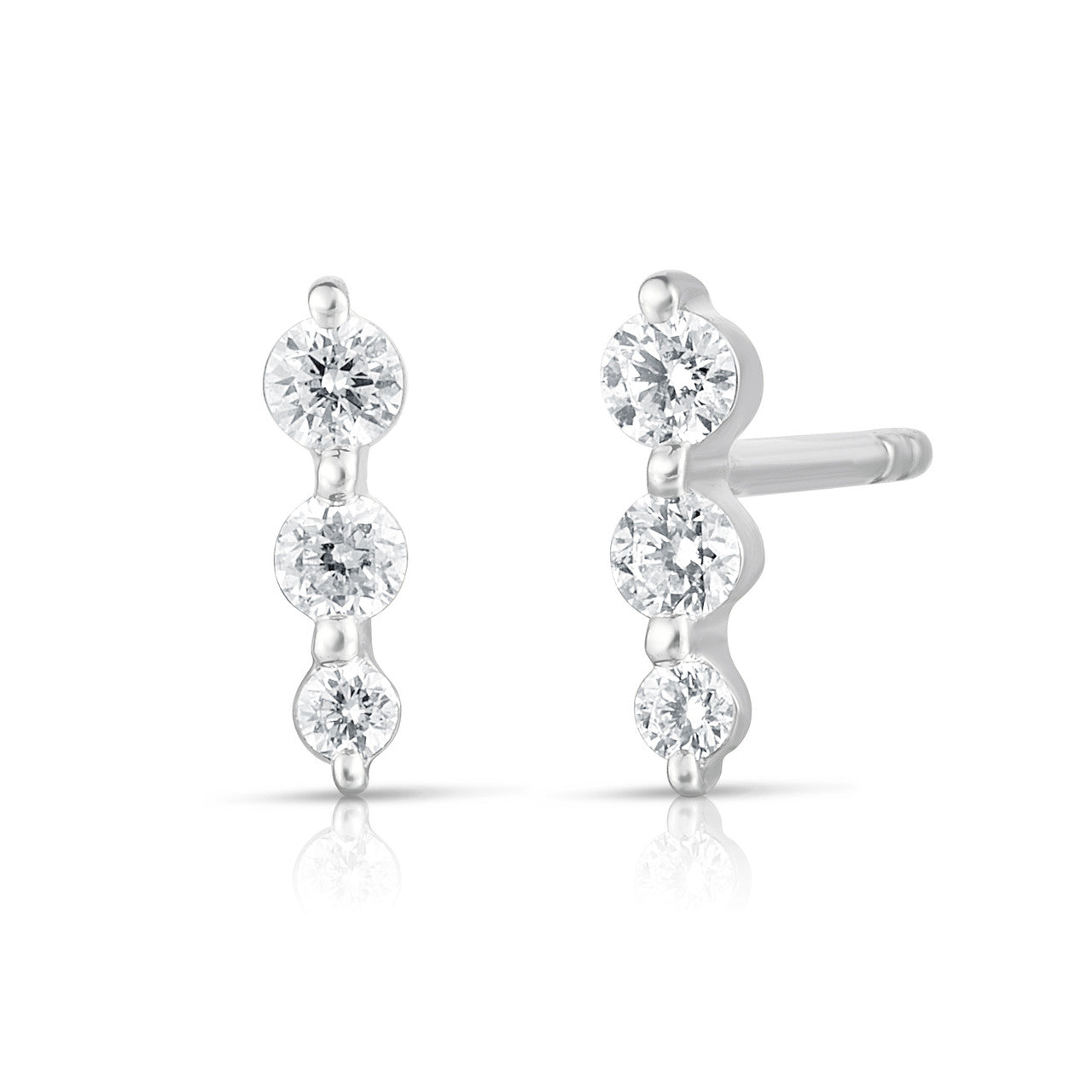 Graduated Diamond Single Prong Line Studs, 14K White Gold- URBAETIS Fine Jewelry