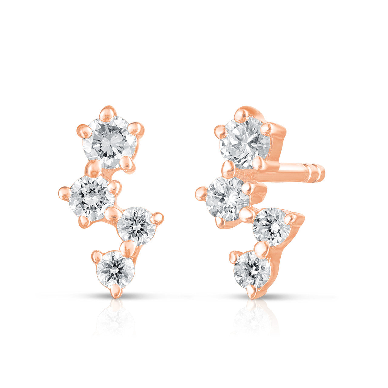 Offset Diamond Studs, 14K Rose Gold, URBAETIS Fine Jewelry.