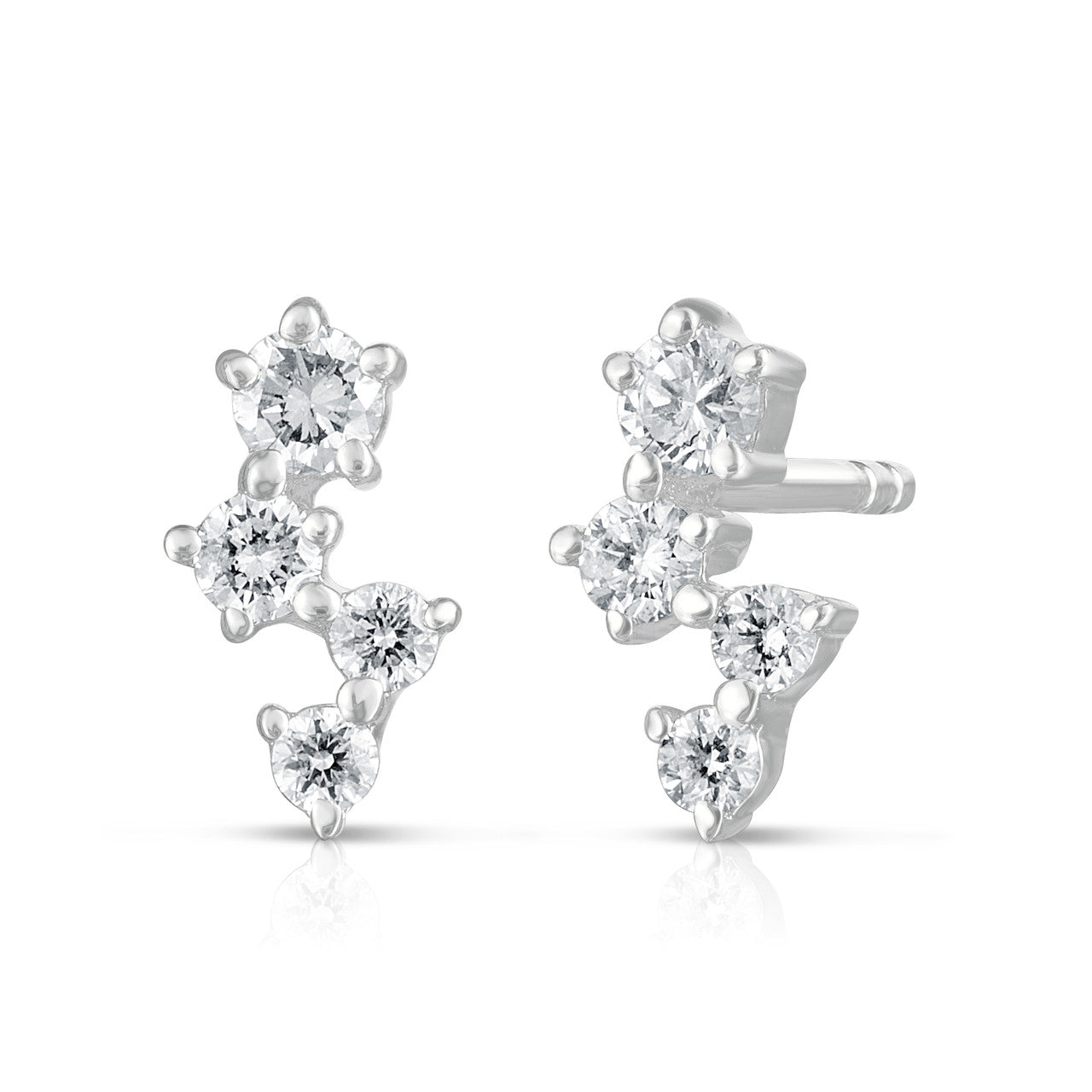 Offset Diamond Studs, 14K White Gold, URBAETIS Fine Jewelry