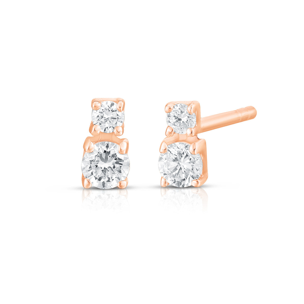 Double Diamond Studs, 14K Rose Gold- URBAETIS Fine Jewelry