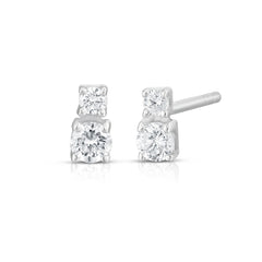 Double Diamond Studs, 14K White Gold- URBAETIS Fine Jewelry