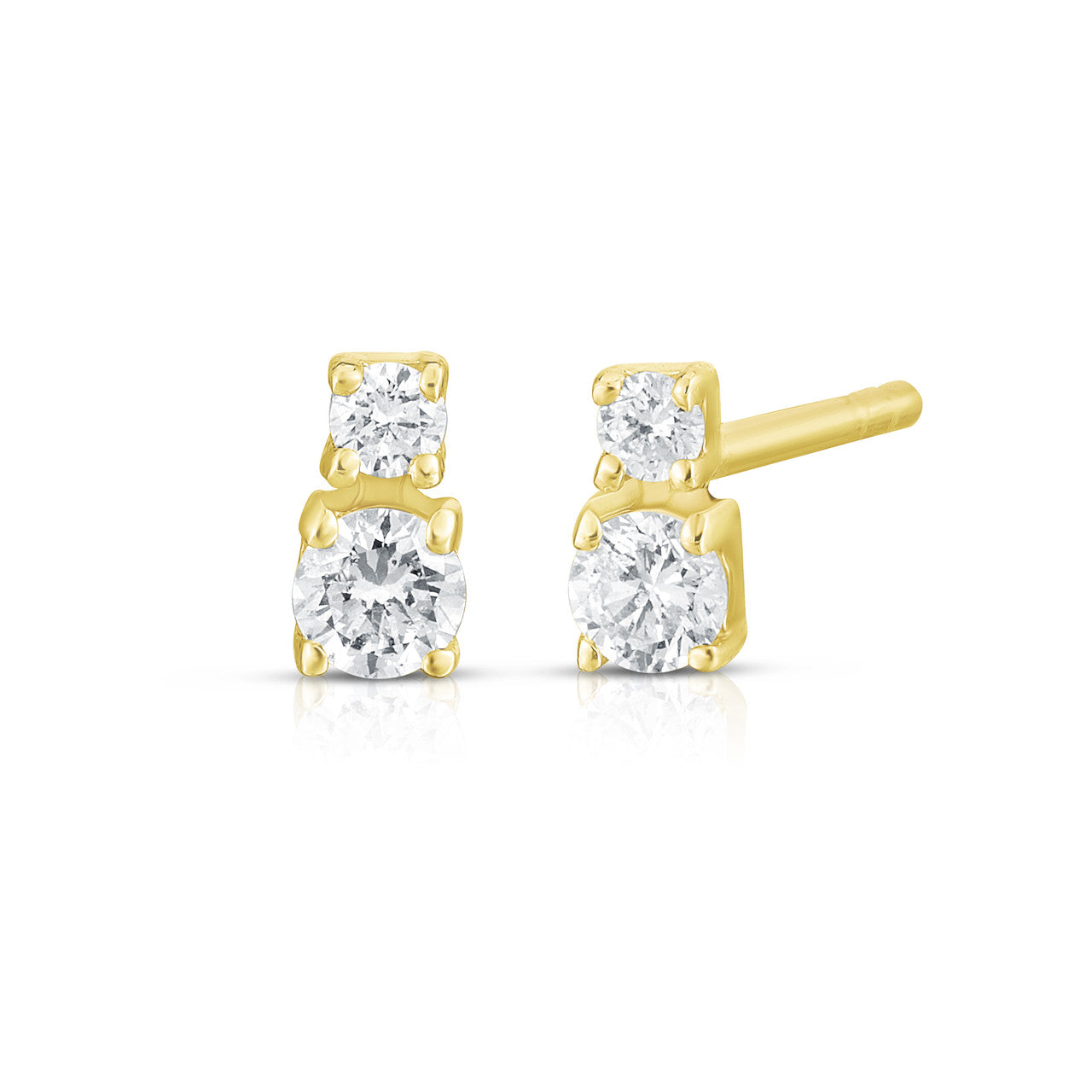 Double Diamond Studs, 14K Yellow Gold- URBAETIS Fine Jewelry
