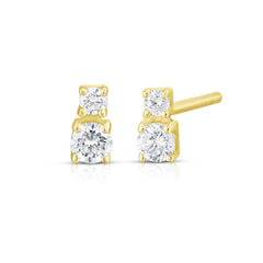 Double Diamond Studs, 14K Yellow Gold- URBAETIS Fine Jewelry