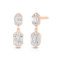 Hexagon Diamond Dangle Earrings, 14K Rose Gold URBAETIS Fine Jewelry