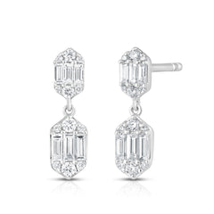 Hexagon Diamond Dangle Earrings, 14K White Gold URBAETIS  Fine Jewelry