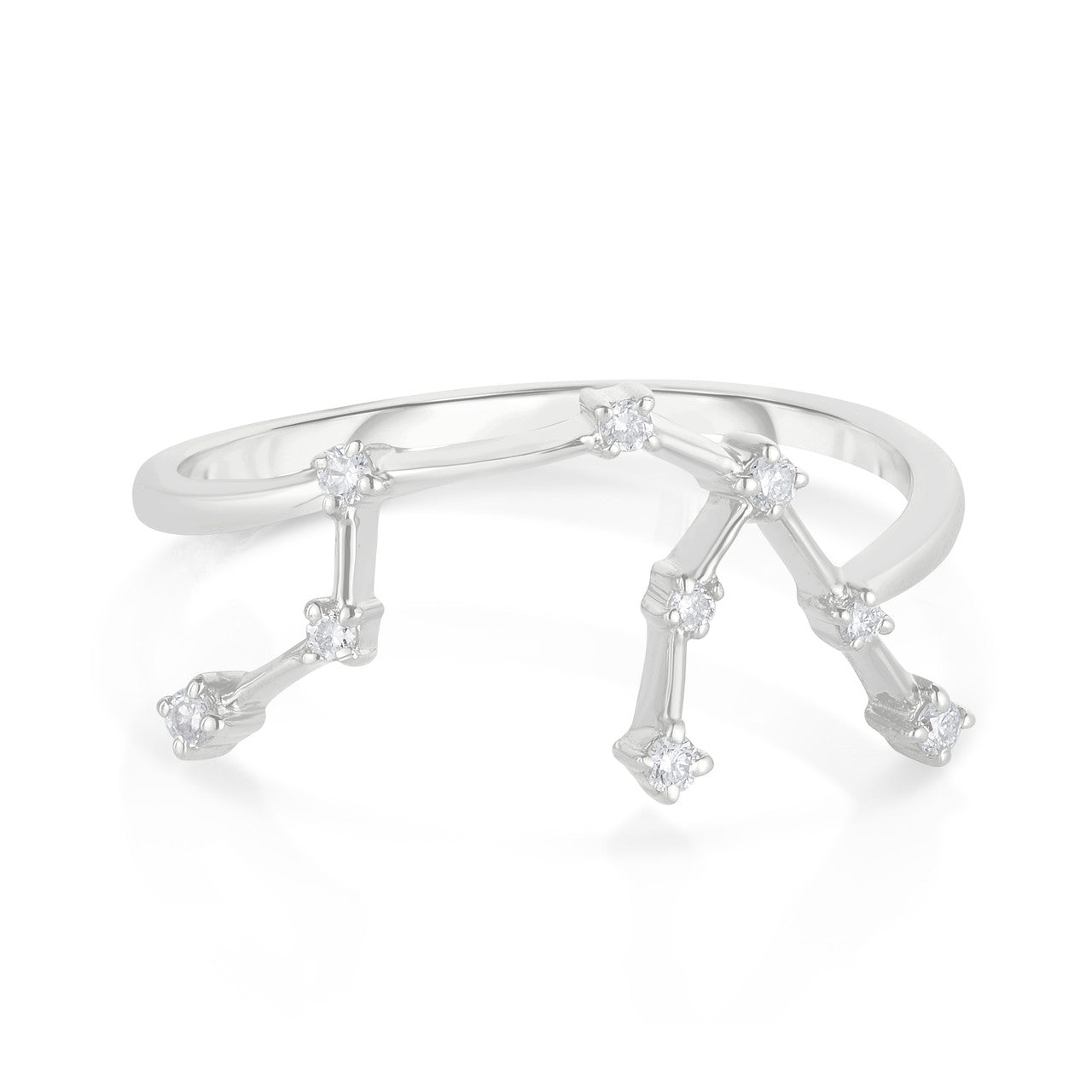 Aquarius Diamond Constellation Zodiac Ring, 14K white Gold- URBAETIS Fine Jewelry