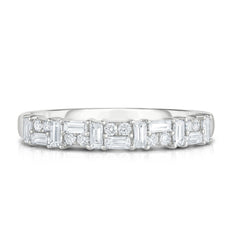 Baguette and Double Round Diamond Ring, 14K White Gold- URBAETIS Fine Jewelry