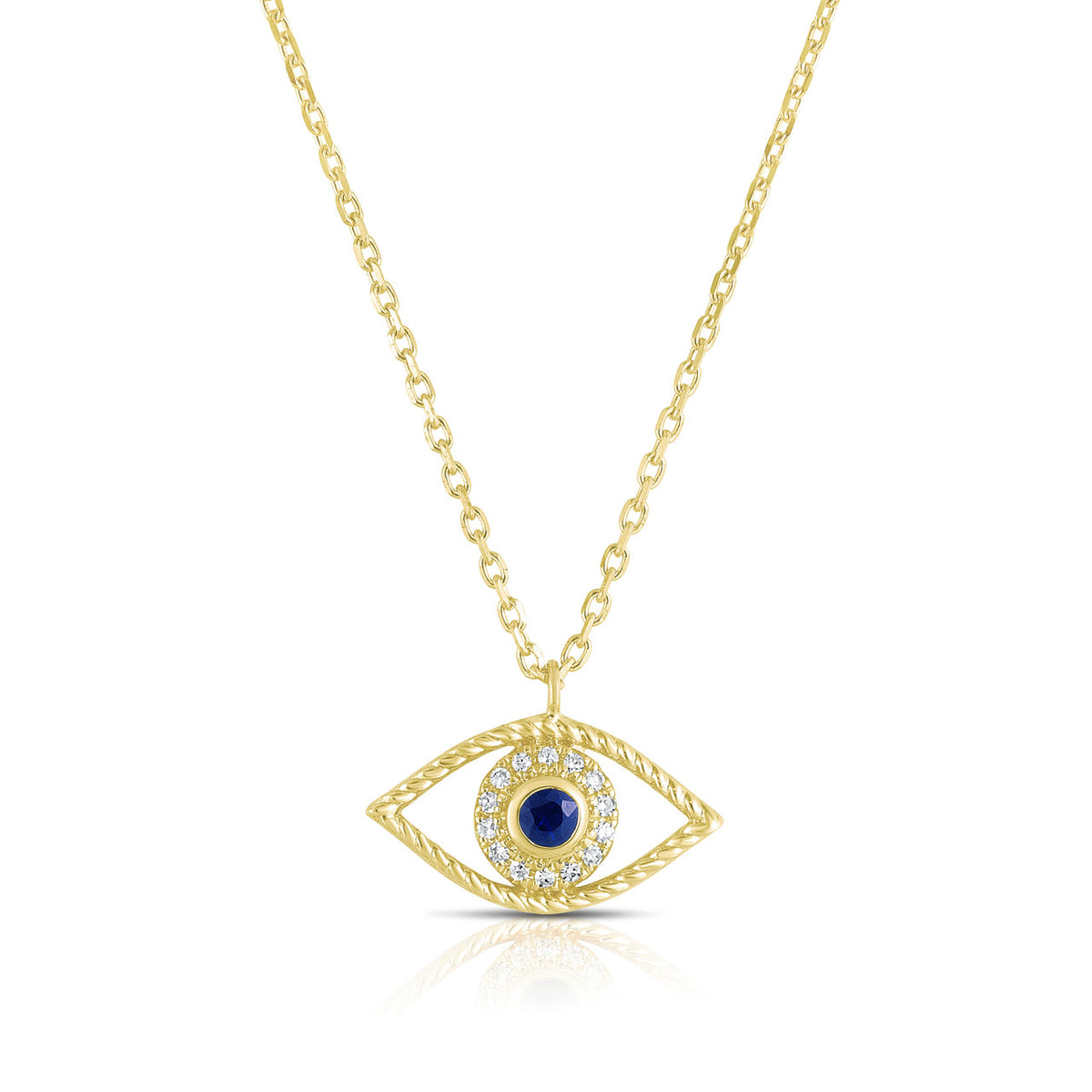 Diamond and Sapphire Evil Eye Necklace , 14K Yellow Gold- URBAETIS Fine Jewelry