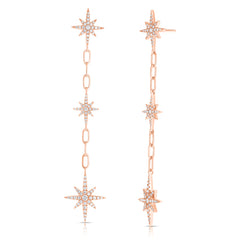 Diamond Star Drop Statement Earrings, 14K Rose Gold- URBAETIS Fine Jewelry
