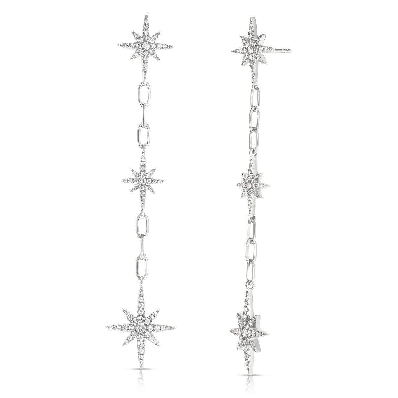Diamond Star Drop Statement Earrings, 14K White Gold- URBAETIS Fine Jewelry
