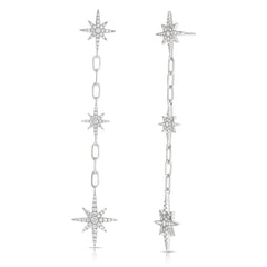 Diamond Star Drop Statement Earrings, 14K White Gold- URBAETIS Fine Jewelry