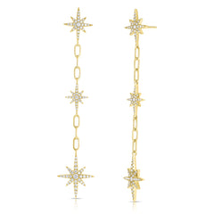 Diamond Star Drop Statement Earrings , 14K Yellow Gold- URBAETIS Fine Jewelry