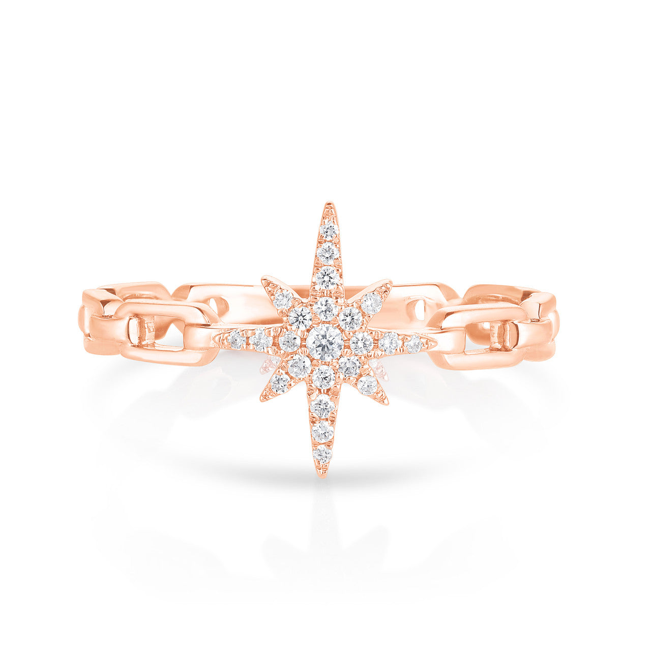 Diamond Starburst Chain Link Ring , 14K Rose Gold- URBAETIS Fine Jewelry