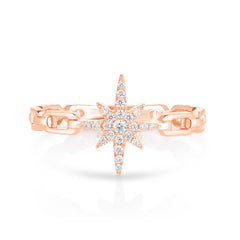 Diamond Starburst Chain Link Ring , 14K Rose Gold- URBAETIS Fine Jewelry