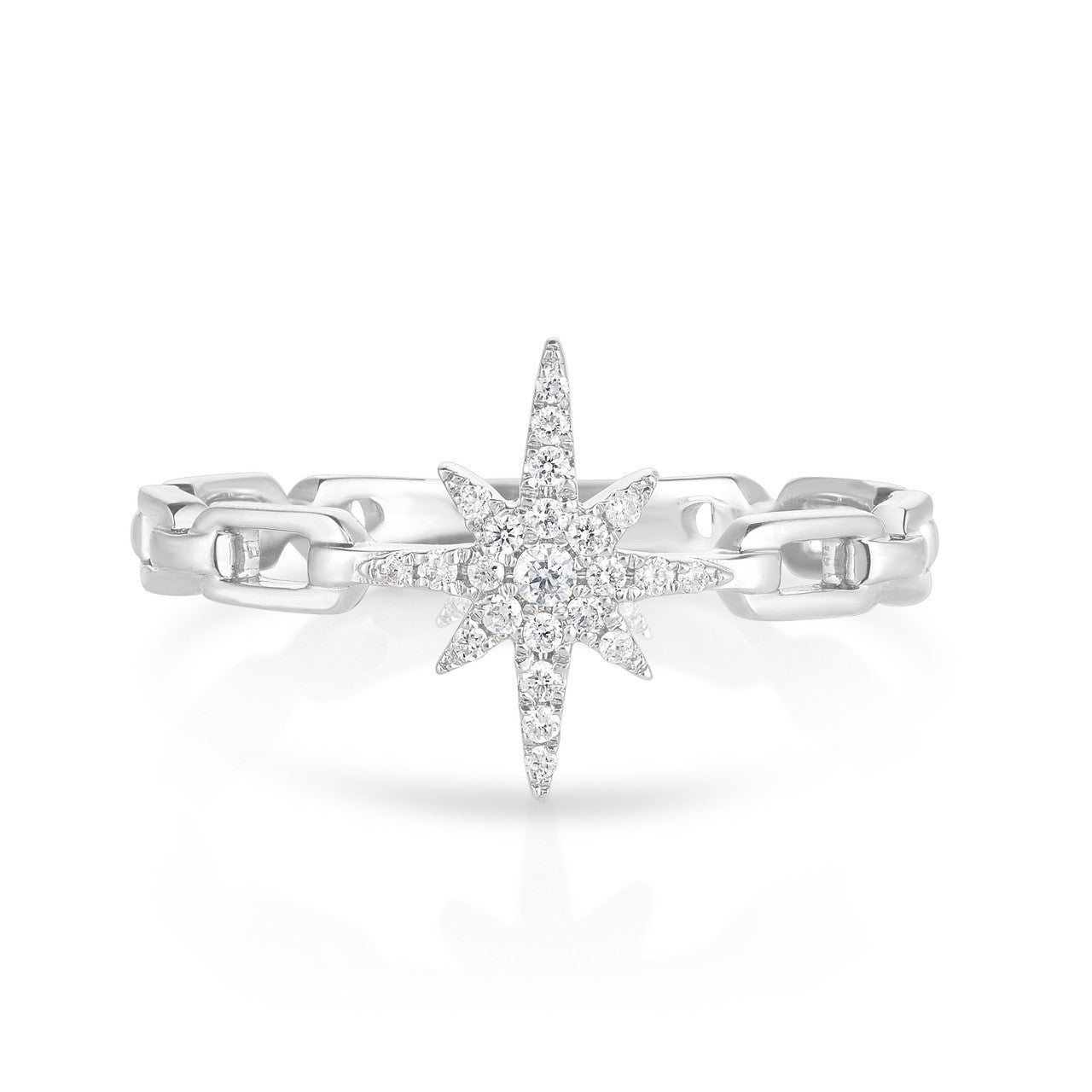 Diamond Starburst Chain Link Ring , 14K White Gold- URBAETIS Fine Jewelry