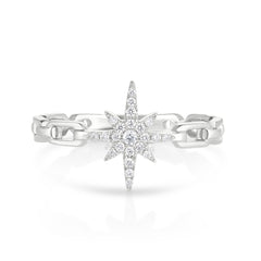 Diamond Starburst Chain Link Ring , 14K White Gold- URBAETIS Fine Jewelry