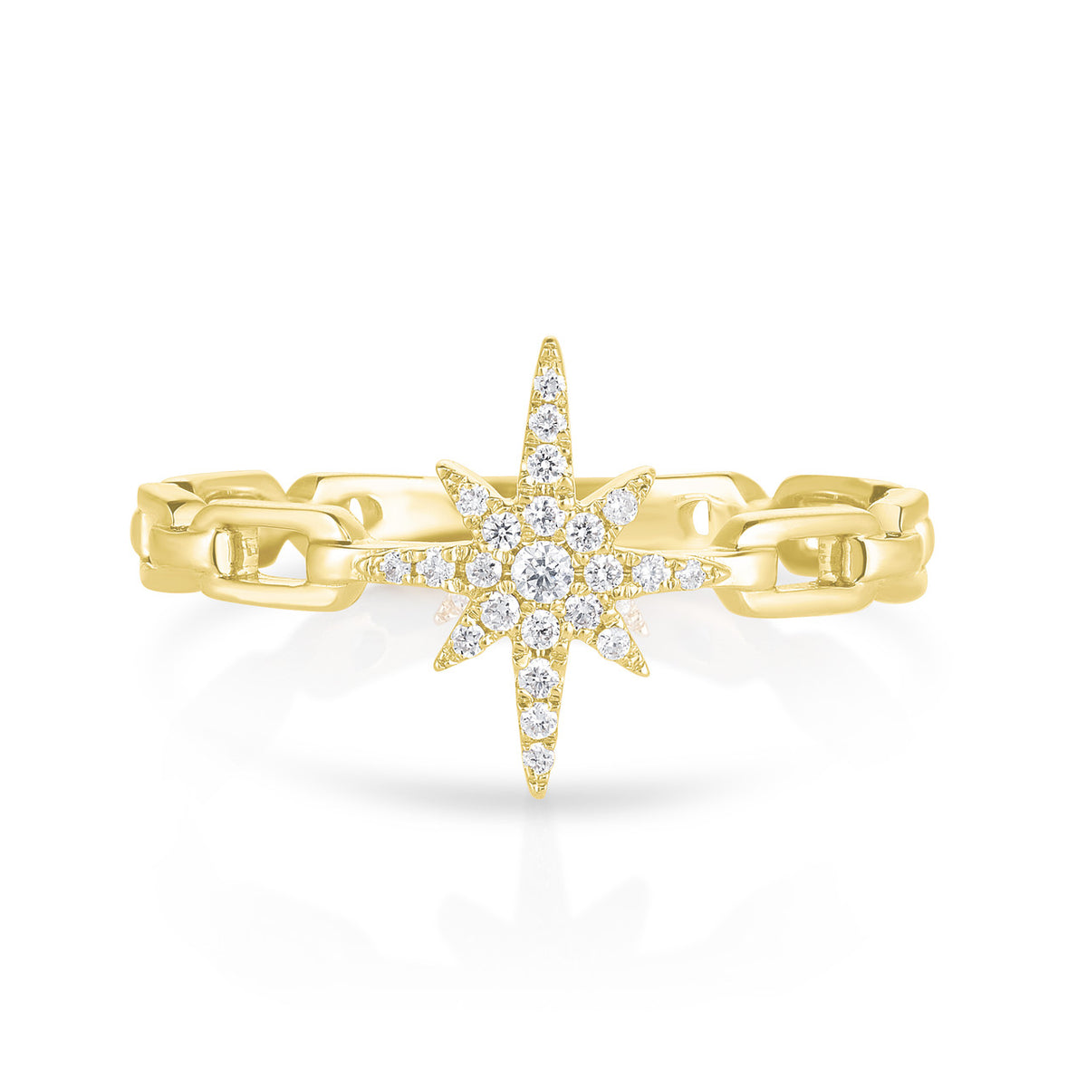 Diamond Starburst Chain Link Ring ,14K Yellow Gold- URBAETIS Fine Jewelry