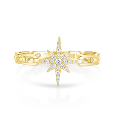 Diamond Starburst Chain Link Ring ,14K Yellow Gold- URBAETIS Fine Jewelry