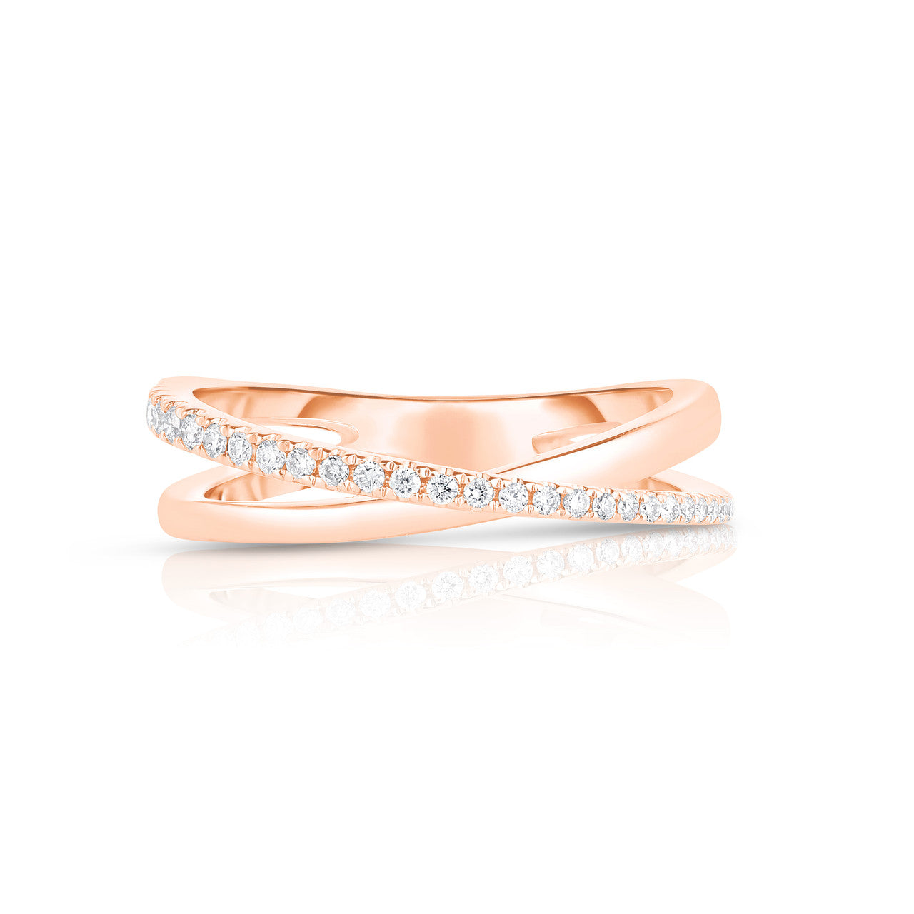 Gold and Diamond Cross Over Ring, 14K Rose Gold- URBAETIS Fine Jewelry