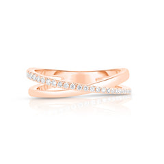 Gold and Diamond Cross Over Ring, 14K Rose Gold- URBAETIS Fine Jewelry