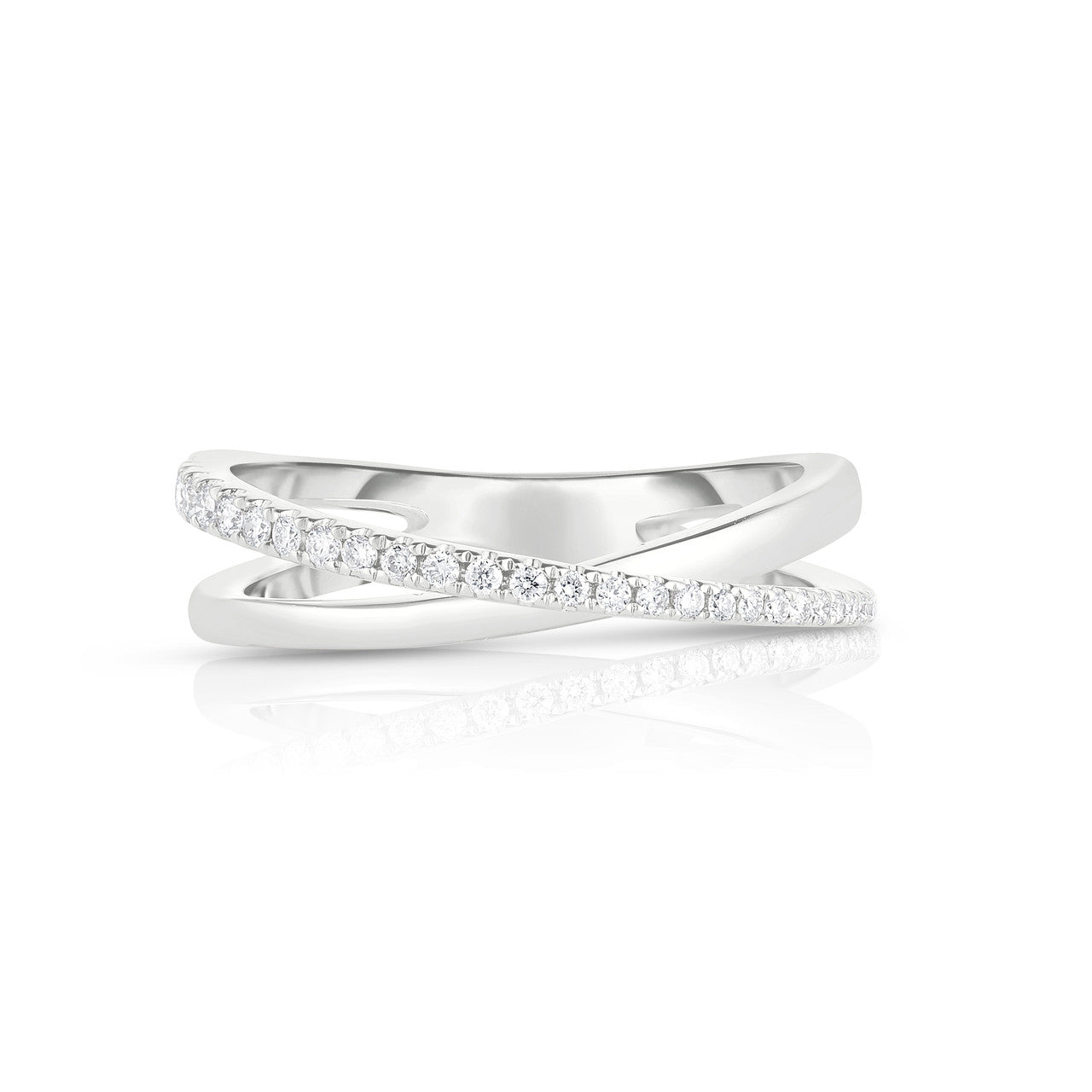 Gold and Diamond Cross Over Ring,14K White Gold- URBAETIS Fine Jewelry
