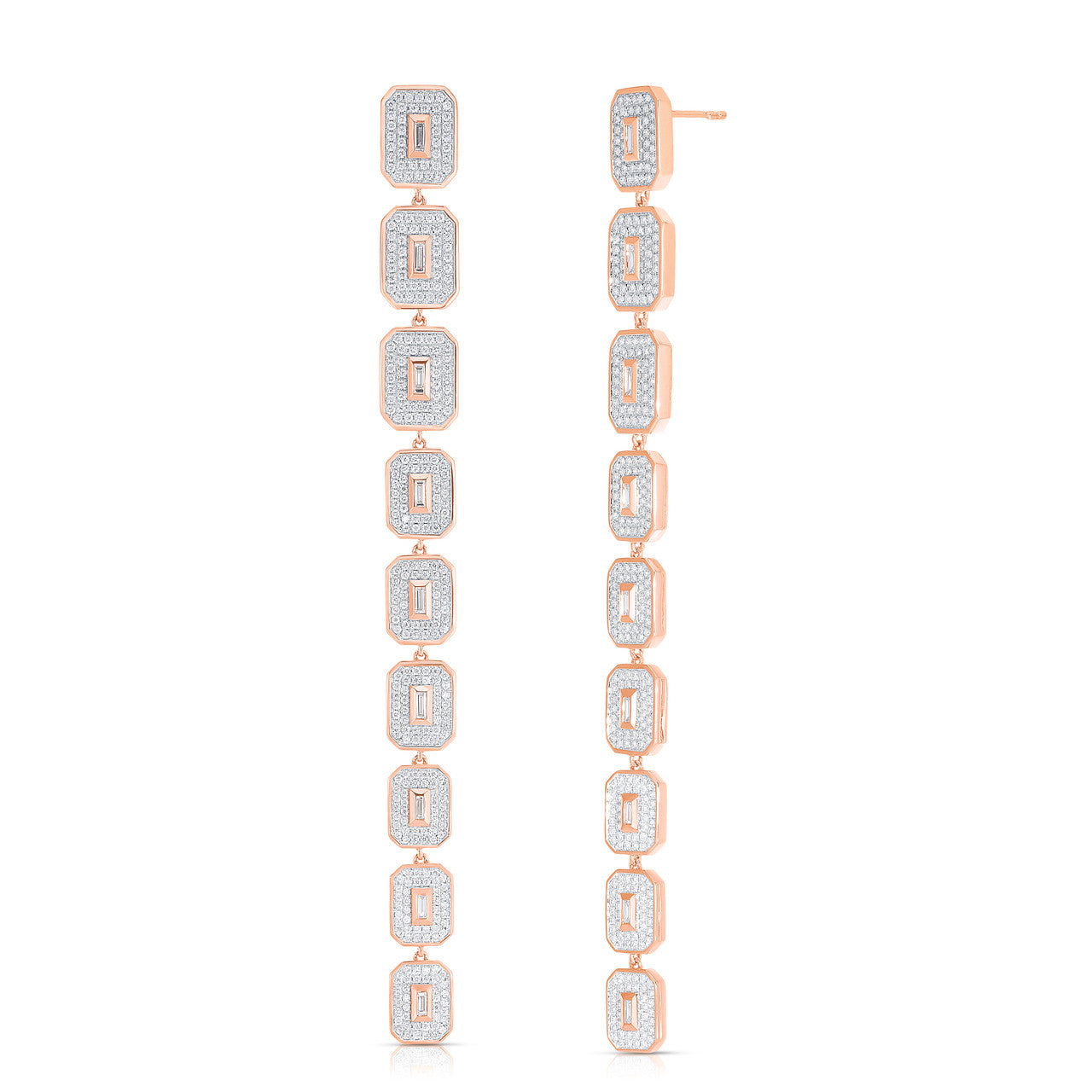 Diamond Shield Statement Earrings, 14k rose gold - URBAETIS Fine Jewelry