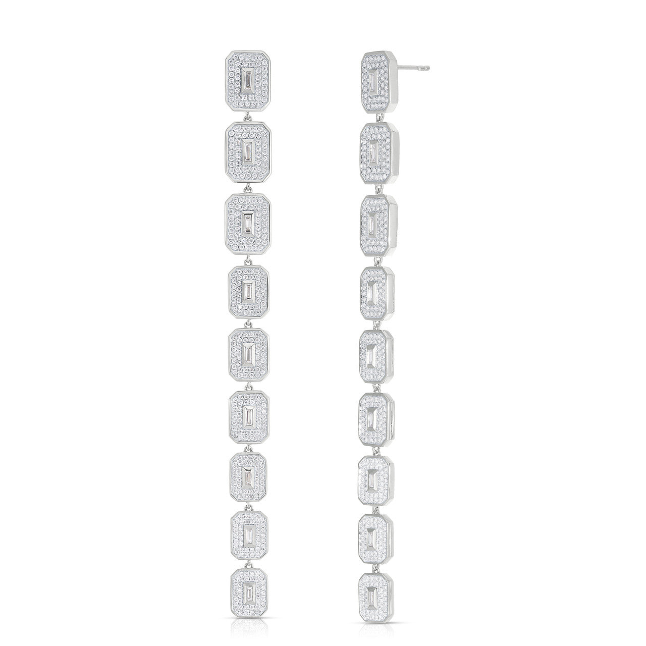 Diamond Shield Statement Earrings, 14k white gold - URBAETIS Fine Jewelry