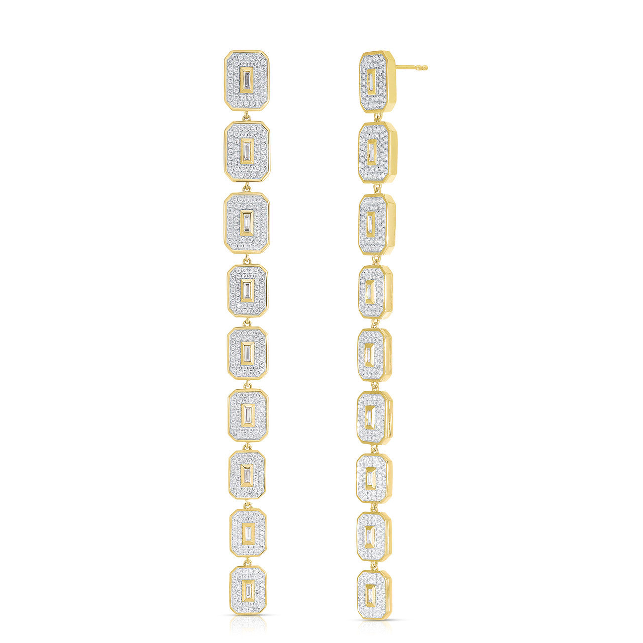 Diamond Shield Statement Earrings, 14k yellow gold - URBAETIS Fine Jewelry