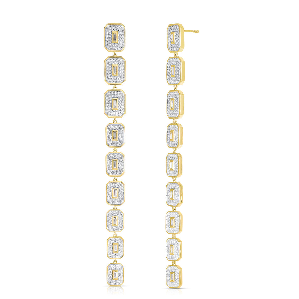 Diamond Shield Statement Earrings, 14k yellow gold - URBAETIS Fine Jewelry