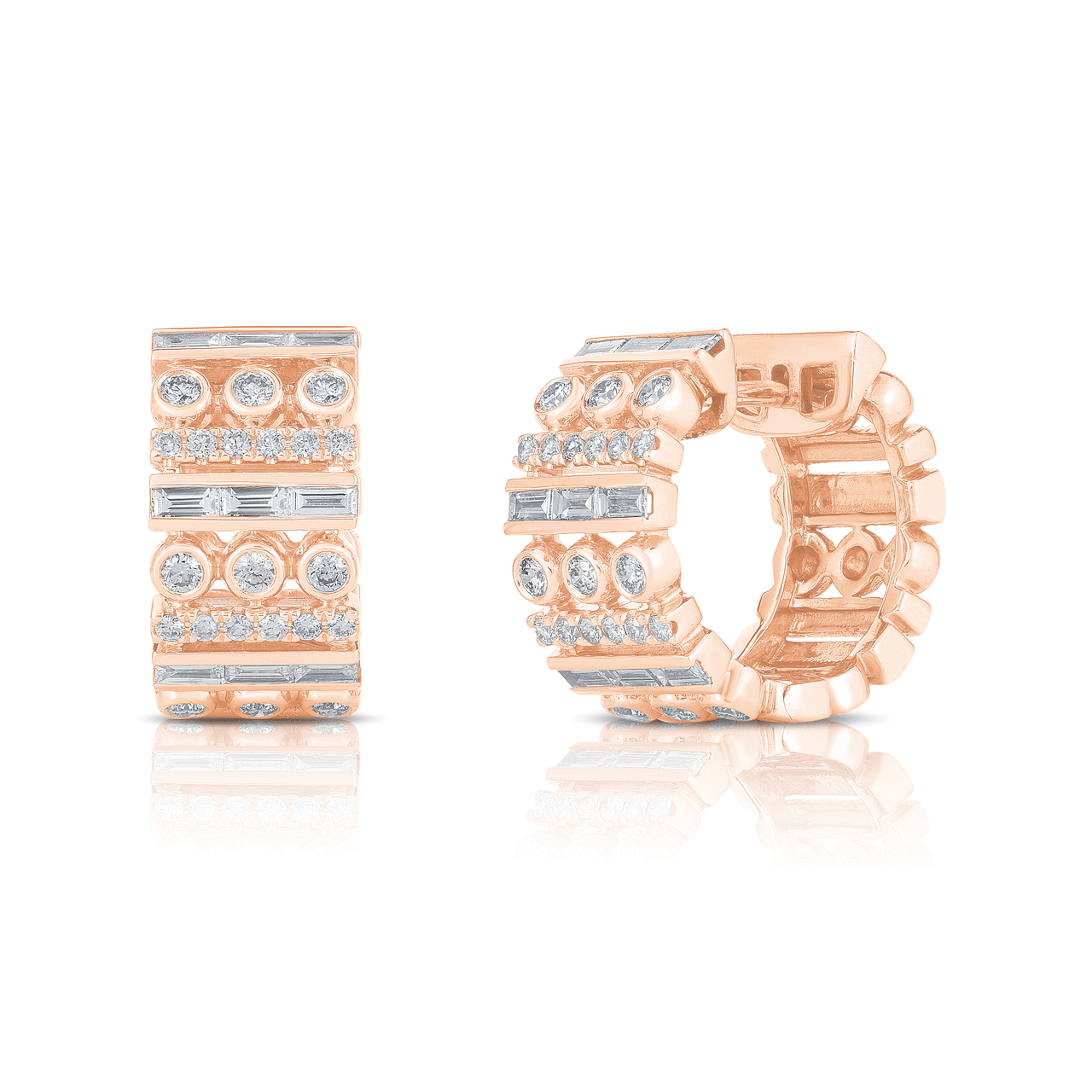 Mixed Setting Diamond Huggies, 14k rose gold - URBAETIS Fine Jewelry