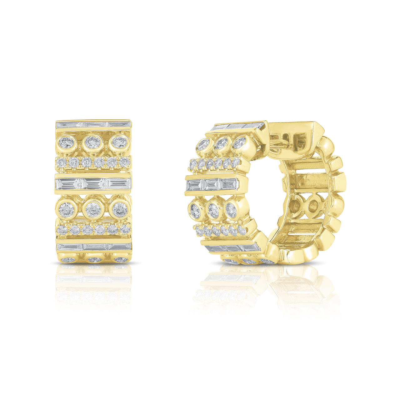 Mixed Setting Diamond Huggies, 14k yellow gold - URBAETIS Fine Jewelry