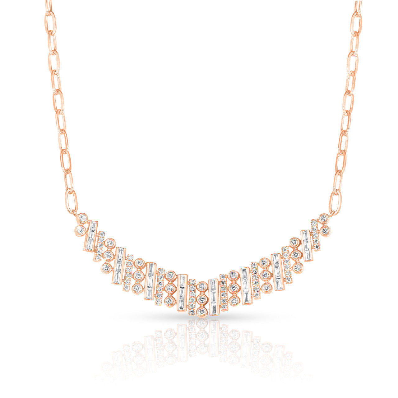 Mixed Setting Diamond Necklace, 14k rose gold - URBAETIS Fine Jewelry