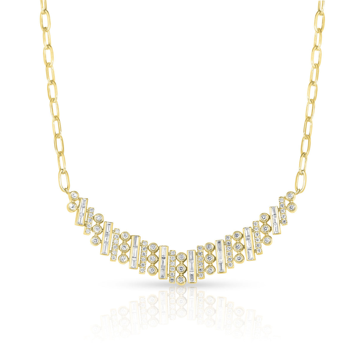Mixed Setting Diamond Necklace, 14k yellow gold - URBAETIS Fine Jewelry