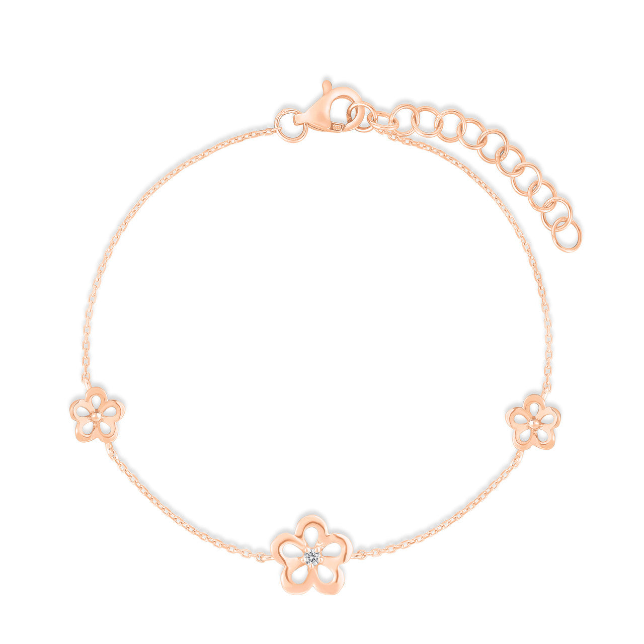 Gold and Diamond Wild Flower Station Bracelet, 14k rose gold - URBAETIS Fine Jewelry