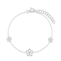 Gold and Diamond Wild Flower Station Bracelet, 14k white gold - URBAETIS Fine Jewelry
