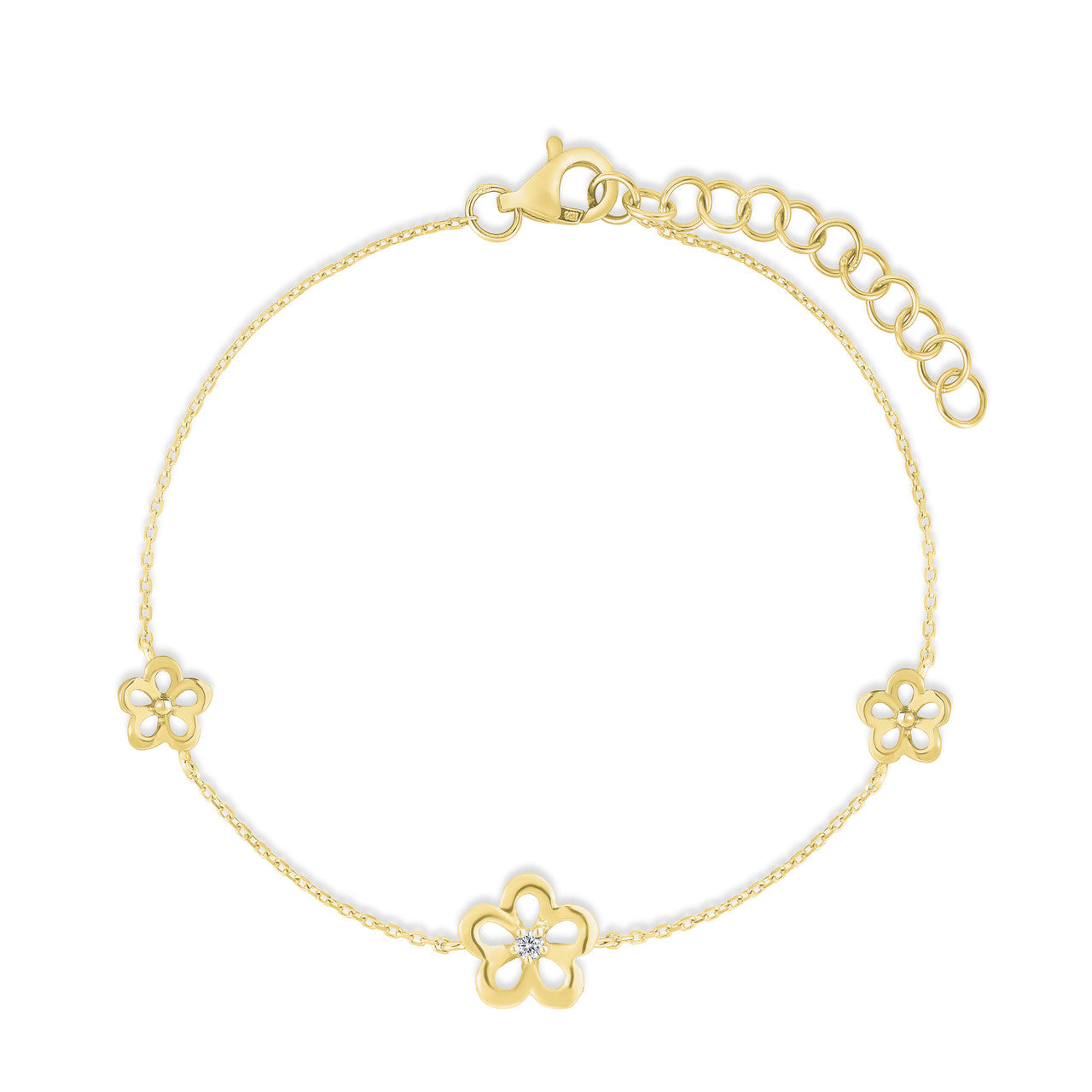 Gold and Diamond Wild Flower Station Bracelet, 14k yellow gold - URBAETIS Fine Jewelry