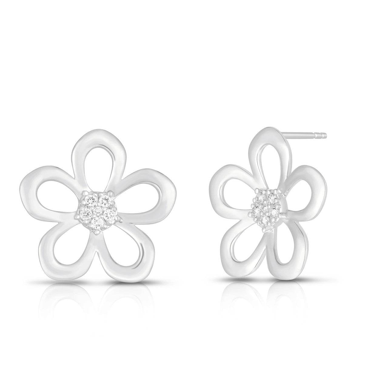 Gold and Diamond Statement Flower Studs, 14k white gold - URBAETIS Fine Jewelry