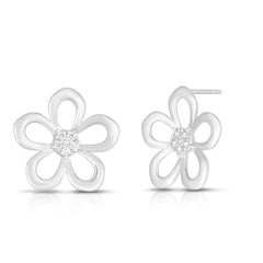 Gold and Diamond Statement Flower Studs, 14k white gold - URBAETIS Fine Jewelry