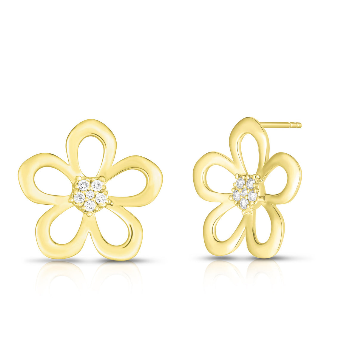 Gold and Diamond Statement Flower Studs, 14k yellow gold - URBAETIS Fine Jewelry