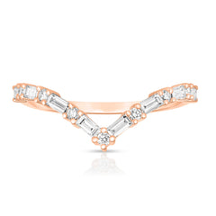 Round and Baguette Diamond V Ring, 14k rose gold - URBAETIS Fine Jewelry