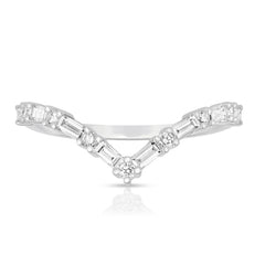 Round and Baguette Diamond V Ring, 14k white gold - URBAETIS Fine Jewelry