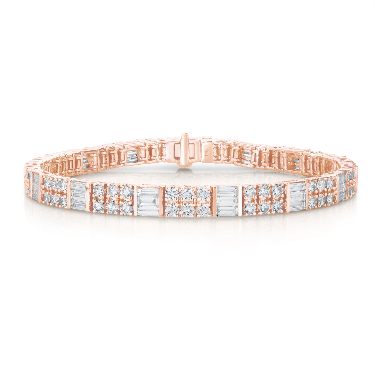 Round and Baguette Diamond Tennis Bracelet, 14k rose gold - URBAETIS Fine Jewelry