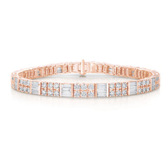Round and Baguette Diamond Tennis Bracelet, 14k rose gold - URBAETIS Fine Jewelry