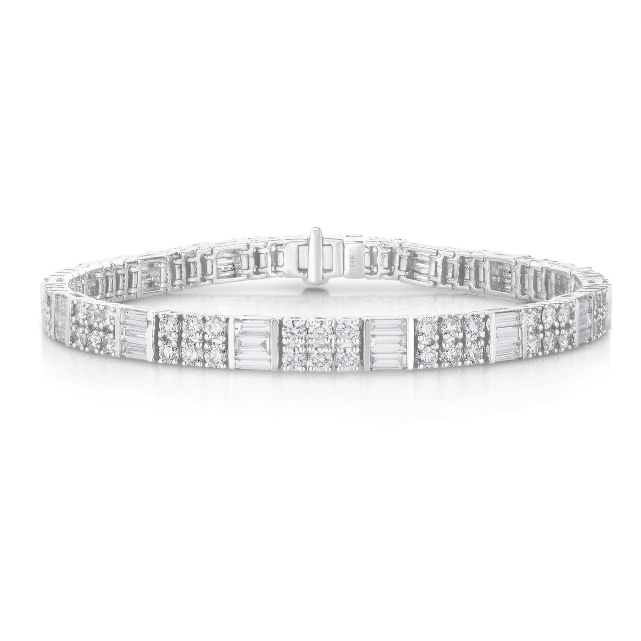 Round and Baguette Diamond Tennis Bracelet, 14k white gold - URBAETIS Fine Jewelry
