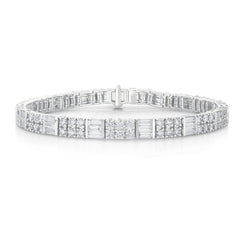 Round and Baguette Diamond Tennis Bracelet, 14k white gold - URBAETIS Fine Jewelry