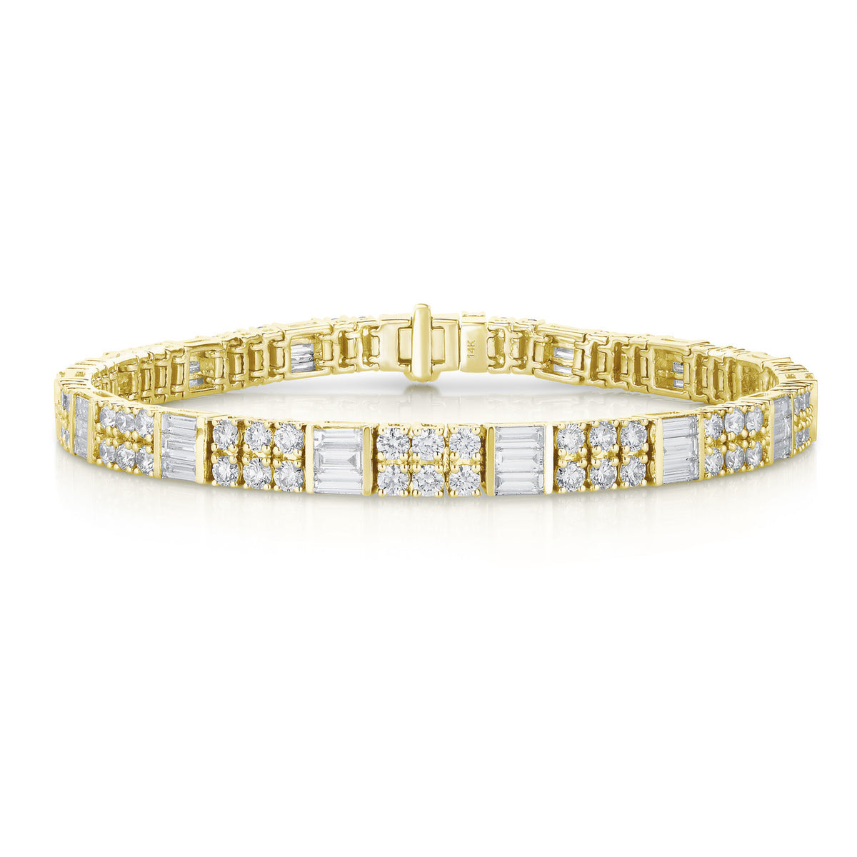 Round and Baguette Diamond Tennis Bracelet, 14k yellow gold - URBAETIS Fine Jewelry